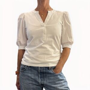 Joe's Jeans White Lena Mixed Media Cotton Puff Sleeve Elbow Length Blouse Sz Med